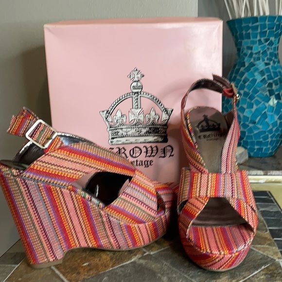 Crown Vintage Shoes - Crown Vintage Reservation Platform Wedge in Red Multistripe